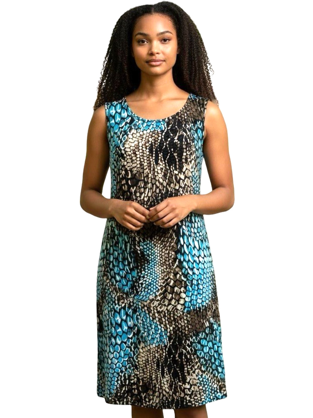 Citiknits Citi Knits Efforless Style Animal Print Teal Brown Slinky Dress 2X